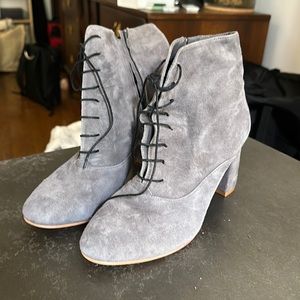 Grey lace up heeled boots